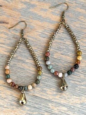 NWT Dylan Jewelry Giada Unakite Weathered Brass Tone Dangle Beaded Earrings